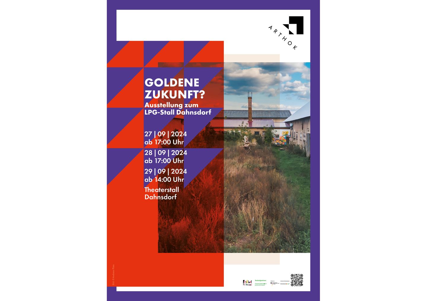 Ausstellungsplakat - Kuhstallfoto mit Infos zur Veranstaltung