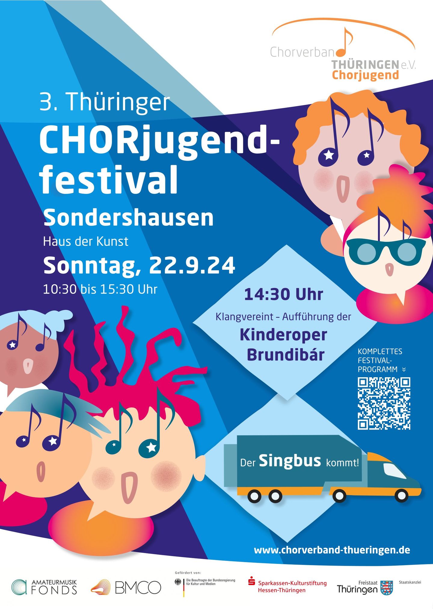 CHORjugendfestival am 22. September von 11:00 Uhr bis 16:00 Uhr auf dem Lohplatz in Sondershausen. Mit der Vorstellung der Kinderoper "Brundibár" um 14:30 Uhr im Haus der Kunst Sondershausen.