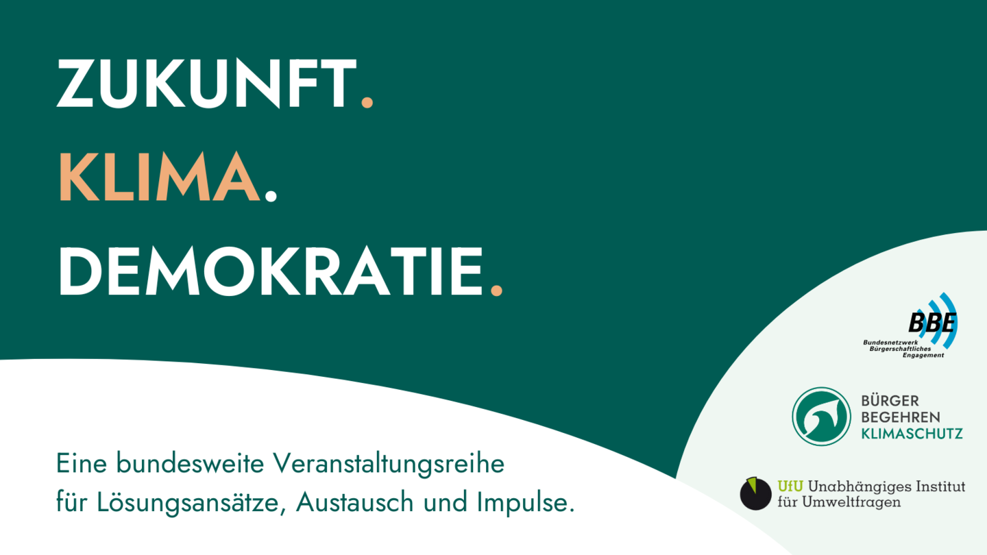 Titelbild der Veranstaltungsreihe mit Schriftzug Zukunft. Klima. Demokratie.