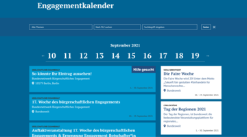 Screenshot der Einträge im Engagementkalender der Kampagne »Engagement macht stark!«