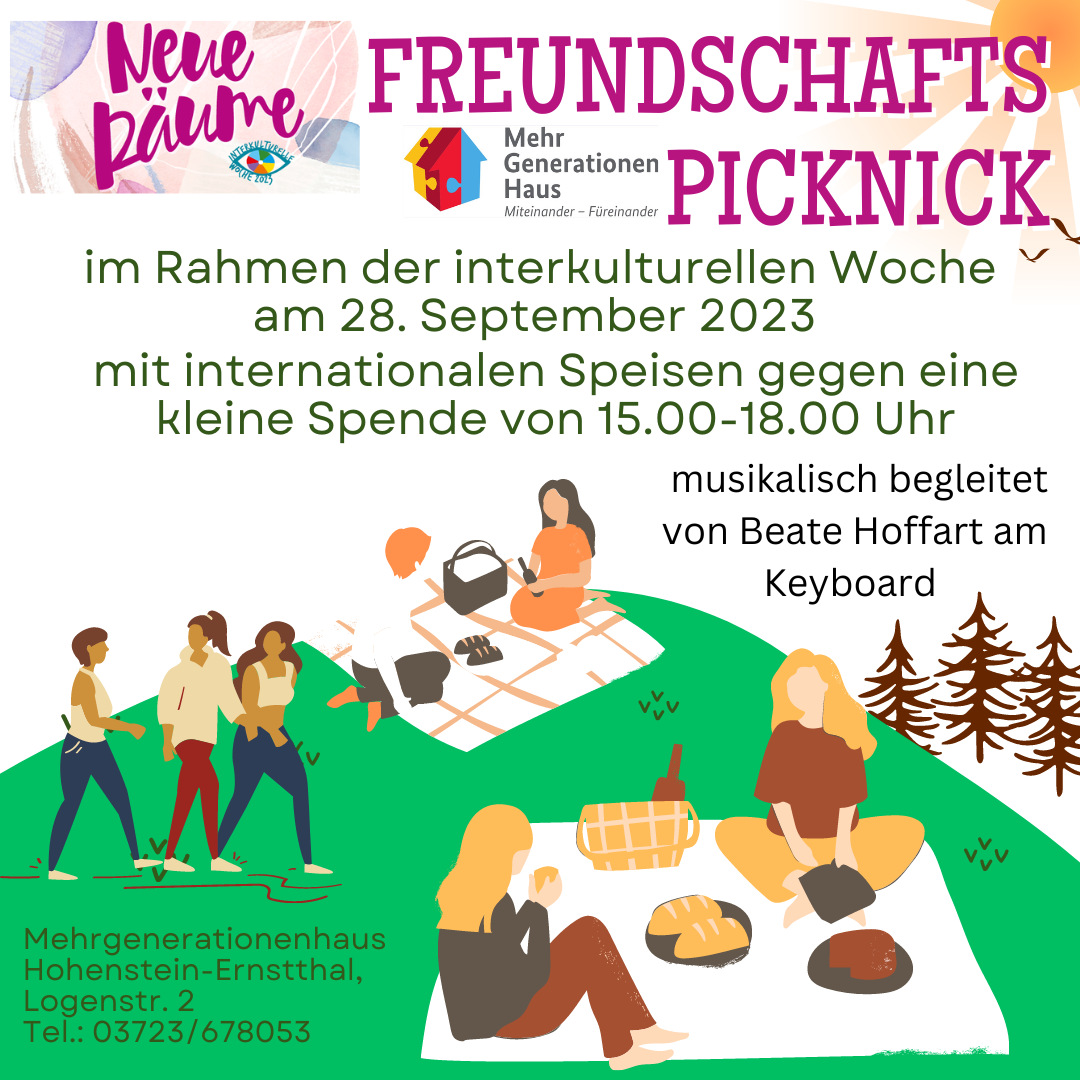 Personen sitzen auf einer Picknickdecke, das Datum und die Uhrzeit werden gezeigt