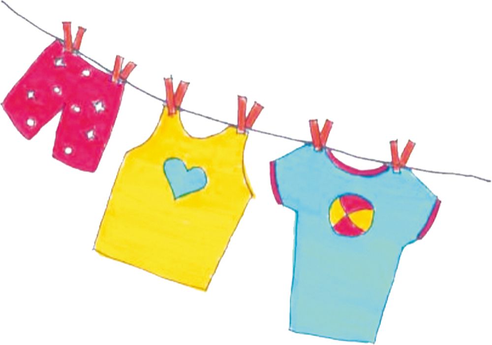 gezeichnete Kinderkleider auf einer Wäscheleine