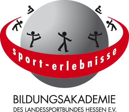Das Logo der Bildungsakademie stellt eine graue Weltkugel dar und siegen Strichmännchen die machen unterschiedliche sportliche Bewegungen auf dem Schriftzug sport-erlebnisse
