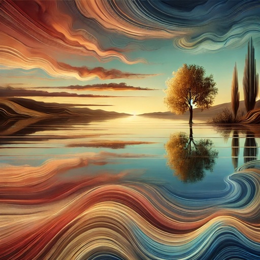 Drei Bäume stehen in einer wunderschönen Abendstimmung am und im Wasser. Der Himmel spiegelt sich in weichen Pastellfarben auf der stillen Wasseroberfläche. Dies ist ein Ort, um Kraft zu schöpfen und sich verbunden zu fühlen..
