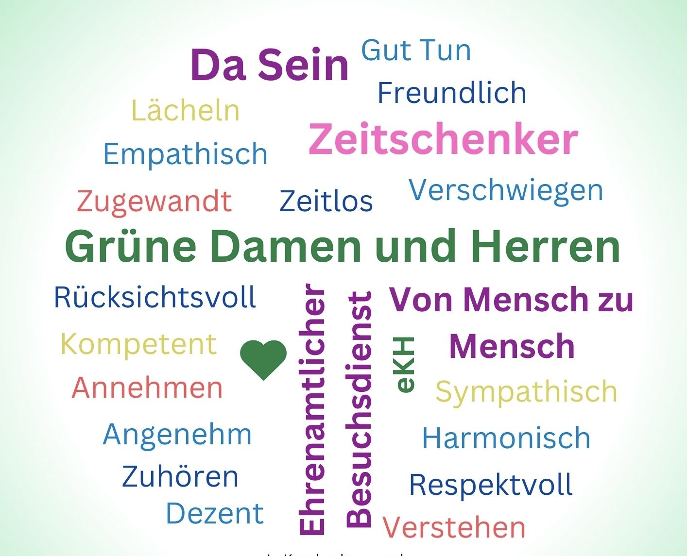 Grüne Damen und Herren besuchen ehrenamtlich Patienten im Krankenhaus und Bewohner im Altenheim. Sie schenken Zeit.