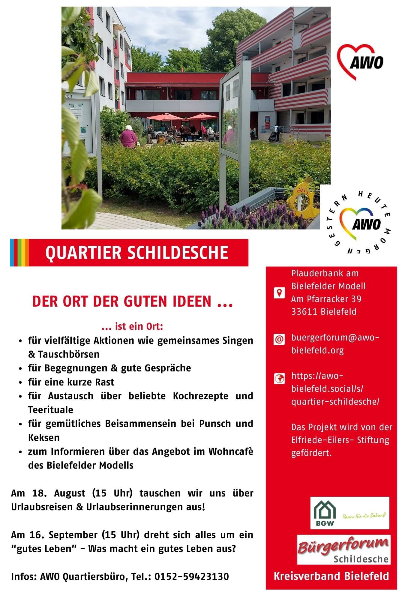 Auf diesem Bild ist eine Beschreibung des Projektes sowie das Außengelände des Bielefelder Modells zu sehen.
