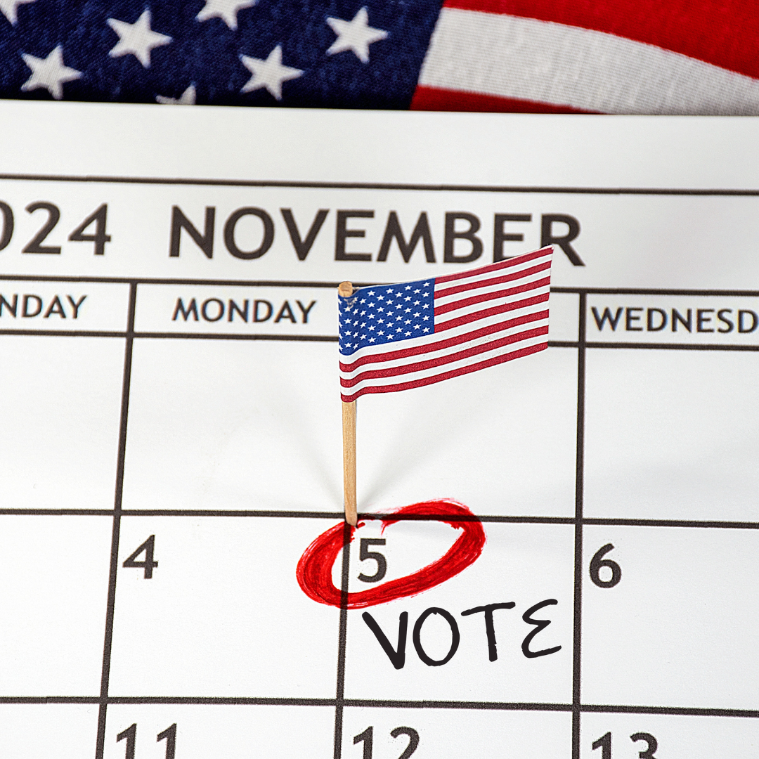 Ein Kalendereintrag für den 5. November, in dem "Vote" steht, darüber eine US-Flagge.
