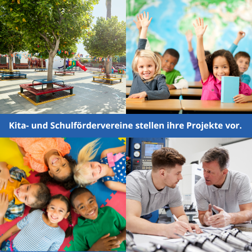 Das Bild zeigt Projekte in den Bereichen Schulhofgestaltung, Demokratie und Berufsorientierung.